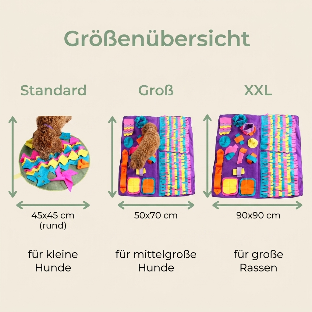 Schnüffelteppich Größenübersicht – Standard, Groß, XXL